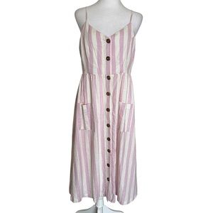Lulus Striped Pink Button-Front Midi Dress